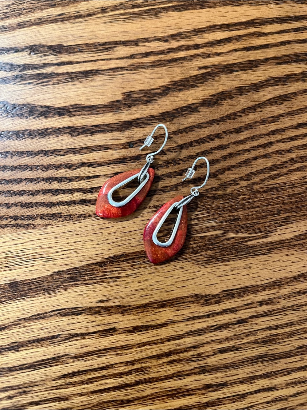 Silpada Sterling Silver Red Coral Open Teardrop Earrings